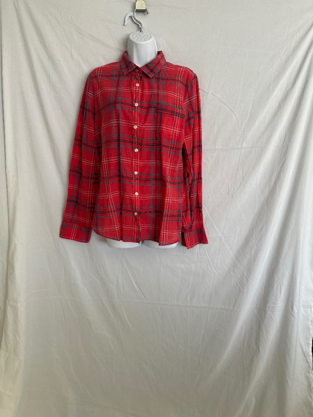 J. Crew The perfect fit, red plaid long sleeve shirt, size L